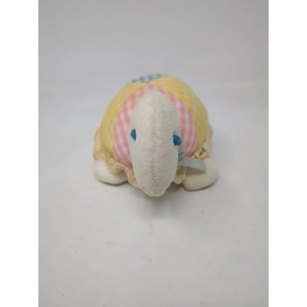 Eden Toys Plaid Pastel Turtle Tortoise‎ Rattle Plush Lace VTG 60s 70s 80s